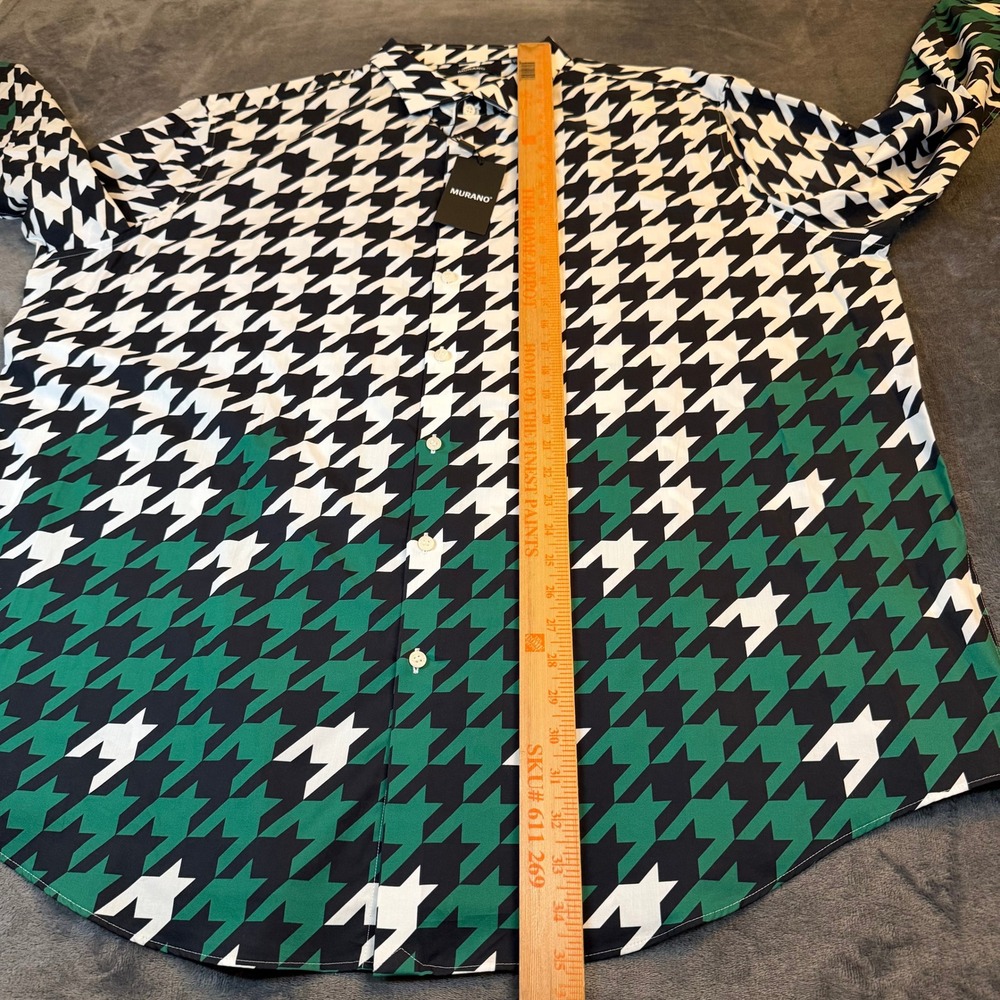 Murano Button Up Shirt Mens 3XB Black Green Houndstooth Long Sleeve Cotton NWT - Picture 8 of 10